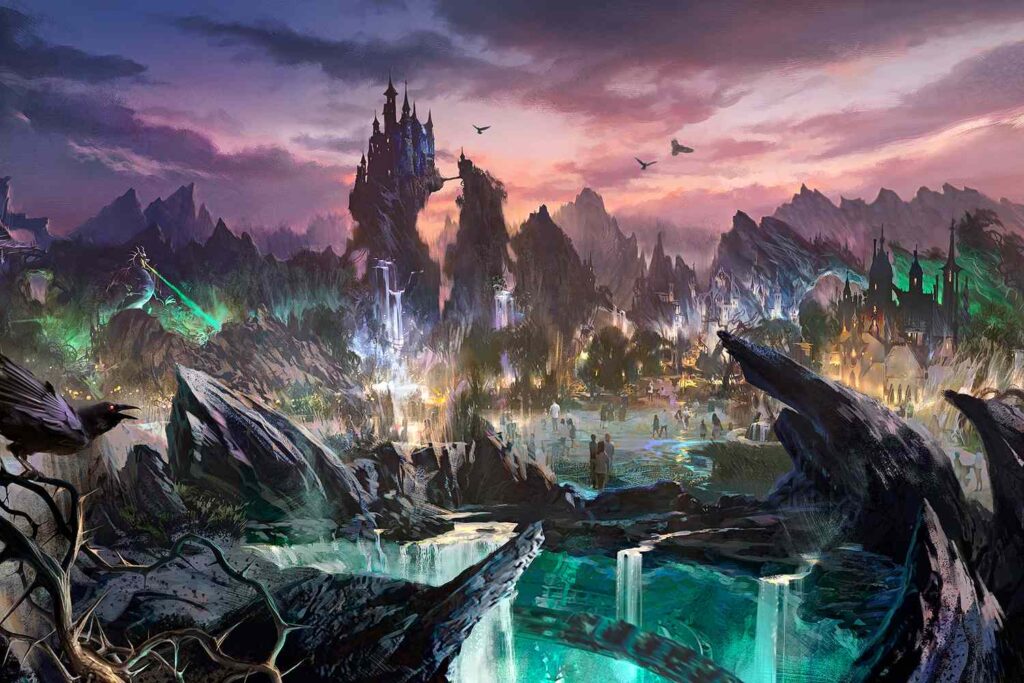 Concept art of Disney’s new Villains Land coming to Magic Kingdom, revealed at D23.